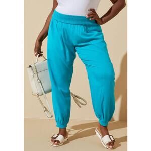 Ashley Stewart Smocked High Waist Joggers in Blue Bird - 18/20